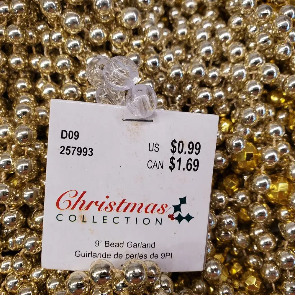 Vintage Gold Christmas Garland Beaded Chain Garland 9' Christmas Tree Decor